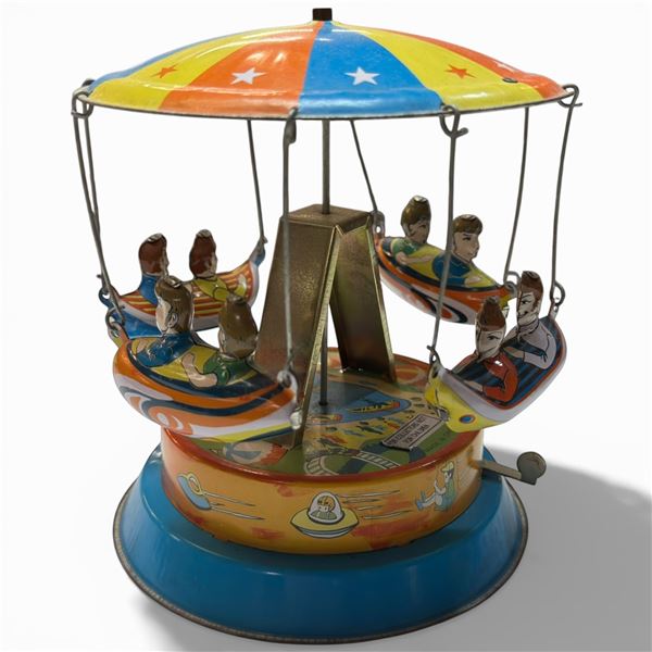 Vintage Tin Toy Fair Ride - Works (7" tall x 7" diameter)