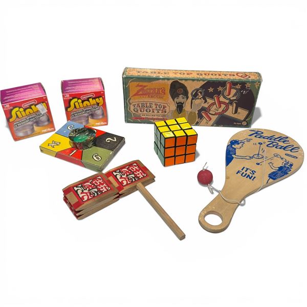 Group of Vintage Toys * Featuring Rubic's Cube and New in Box Slinkys