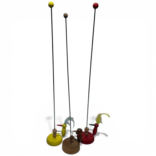 3 Vintage Woodpecker on a Stick Toys * 15" tall