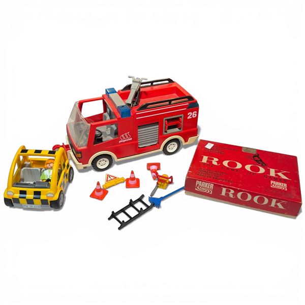 2 Playmobil Toys and a Rook Card Game