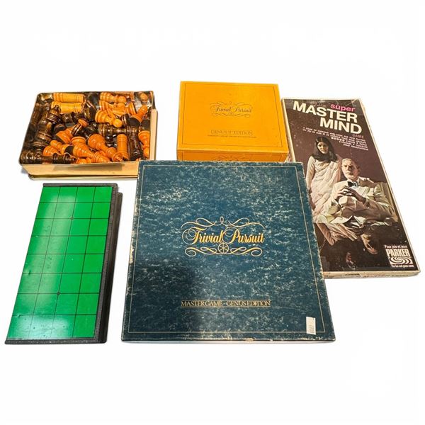 Game Group of 5 Items* Super Master Mind, Parker Probe, Wood Chess Pieces and 2 Editions of Trivial