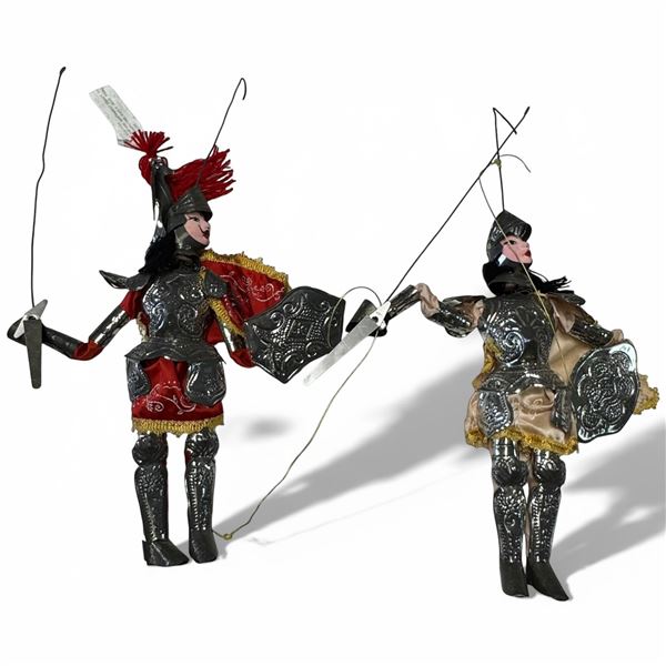 Pair of Sicilian Marionette Dolls Swords & Armour Handcrafted 14" Tall