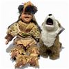 Image 1 : First Nation Native Baby Doll 20-Inch & Howling Wolf Plush Stuffed Toy