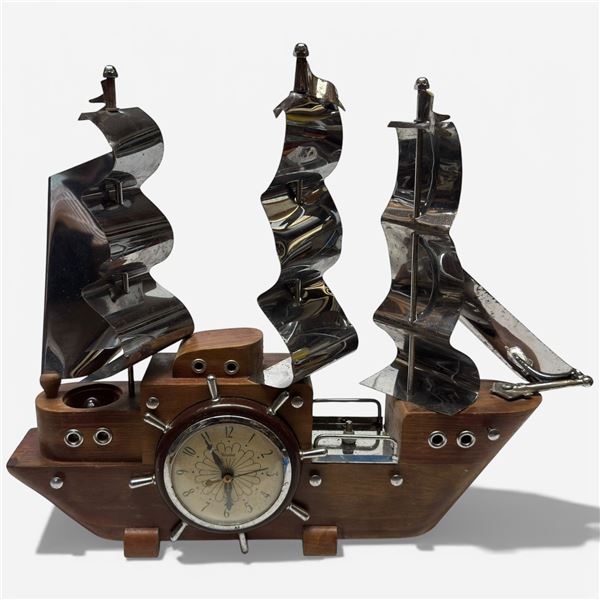 Vintage Sessions United Mid-Century Clipper Ship Electrified Table Clock
