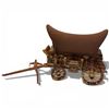 Image 1 : Handmade Wooden Western Americana Covered Wagon with Fabric Covering, Copper Accents...