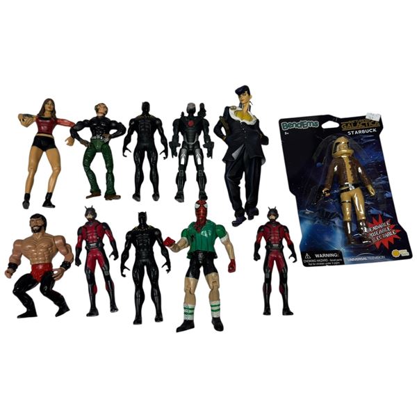 Collection of Assorted Action Figures Spider-Man Black Panther Wolverine & Battlestar Galactica B...