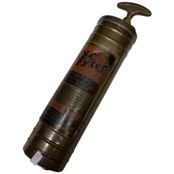 Collectible Vintage Fyr-Fyter Brass Hand Pump Fire Extinguisher, 1920-1940