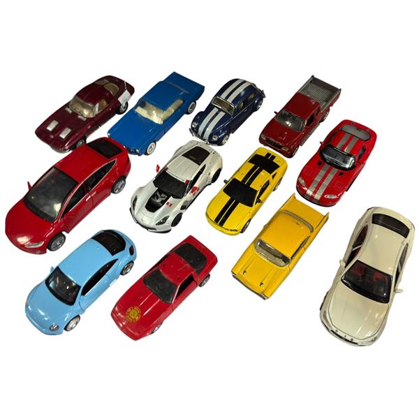 Collection of Assorted Die-Cast Toy Cars 12 Cars 1:35 Scale Various Makers