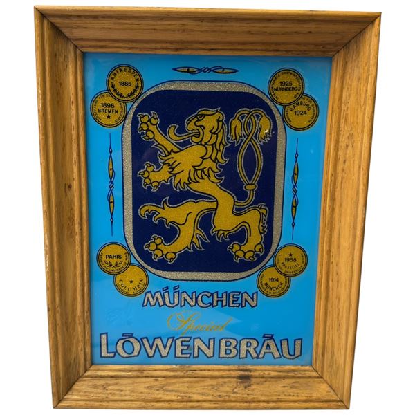 Vintage Lowenbrau Glass Beer Framed Sign 11x14-Inch