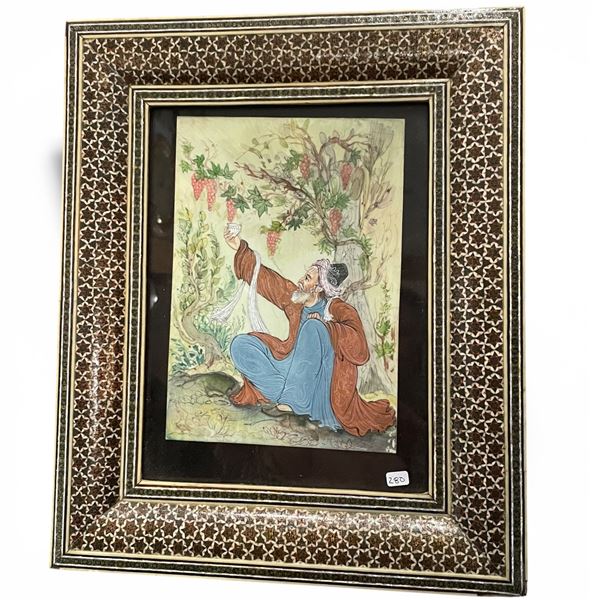 Persian Miniature Painting Floral Motifs Khatam Frame 11x13