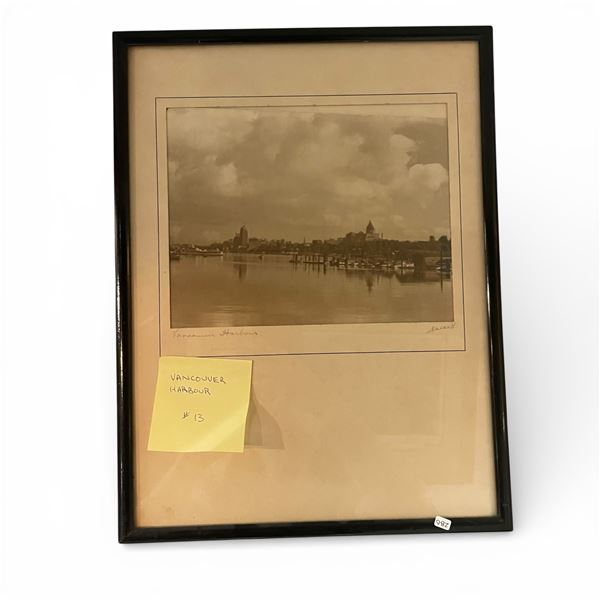 Vintage Framed Picture of Vancouver Harbour Signed 12.5x16.5-Inch