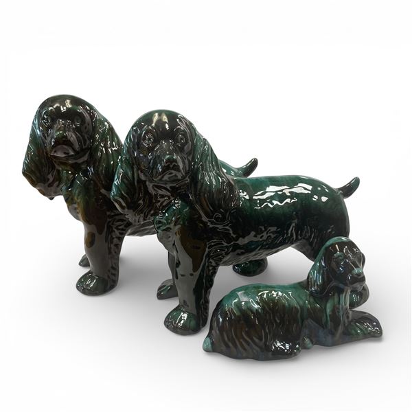 Blue Mountain Pottery Trio Cocker Spaniel Pieces Largest 14-Inch Long
