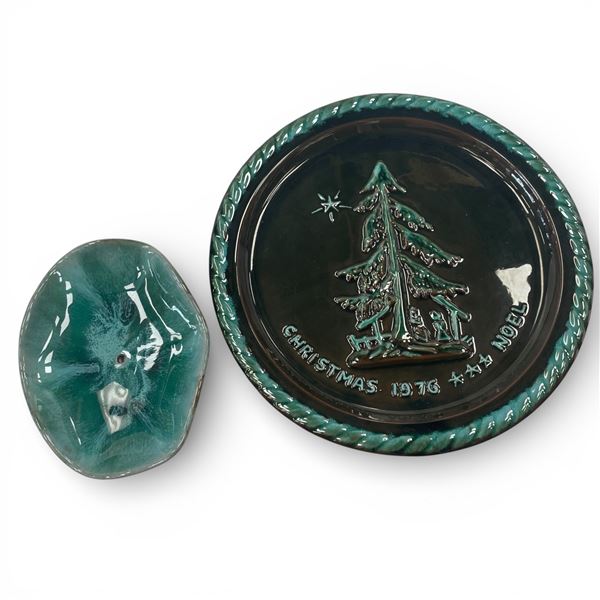 Blue Mountain Pottery 1976 Christmas Noel Platter & Small BMP Dish 12-Inch