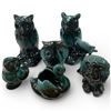 Image 1 : Collection of Blue Mountain Pottery Green Glazed Pieces 4 Owls, 1 Cat & 1 Swan and 1 Lion.  Talle...