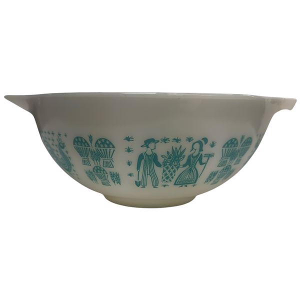 Pyrex 443 Amish Butterprint Turquoise on White 2.5-Quart Cinderella Bowl 1957-1968