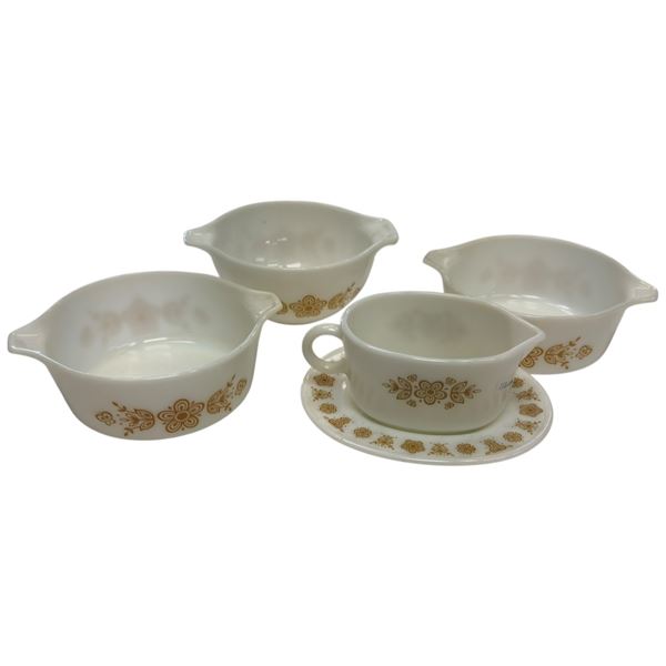 Pyrex Gold Butterfly Set: 441, 2x 472-B, 77-B & 77-U