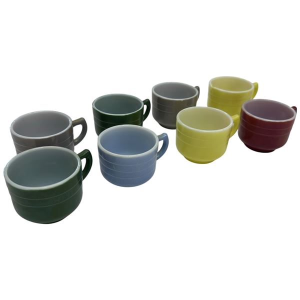 Hazel Atlas Little Hostess Children's Teacups Set of 8 Platonite Glass Pastel 1940s-1950s