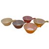 Image 1 : Set of 5 Fire King Handled Soup Bowls Peach Lustre Ribbed Milk Glass 1960s-1970s