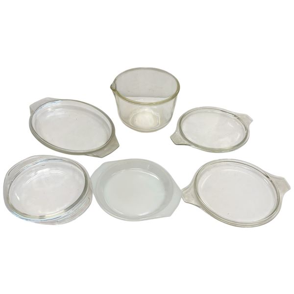 Fire King Sunbeam Mixing Bowl & Assorted Lids: JAJ, Arcopal & 3 Pyrex Lids