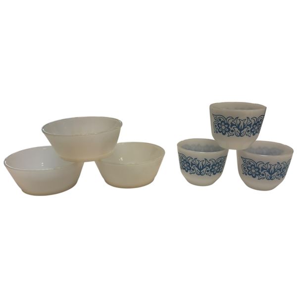 Federal Glass White Milk Glass Custard Cups & Anchor Hocking Fire King White Bowls