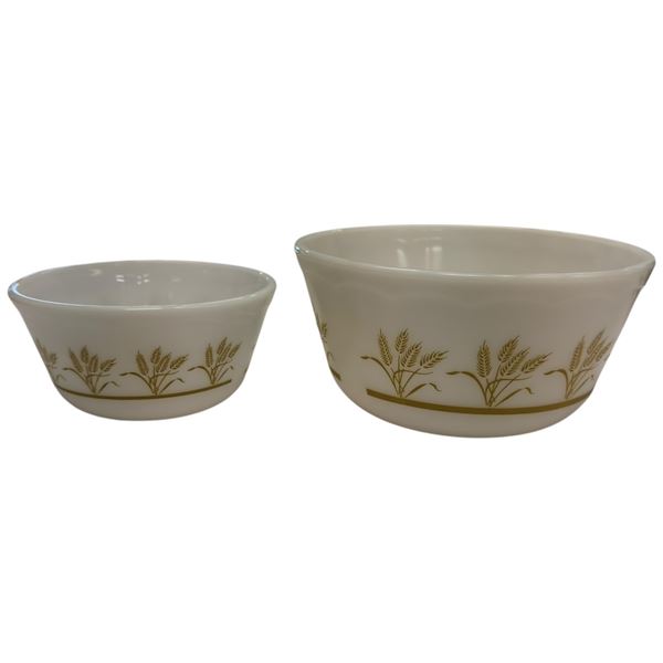 Hazel Atlas Milk Glass Golden Wheat Bakeware Pair 6-Inch & 8-Inch Mid-Century Modern