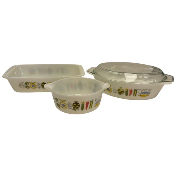 JAJ Casserole Dishes Harvest Vegetable Pattern 524 with Lid 542 & 6-Inch Bowl