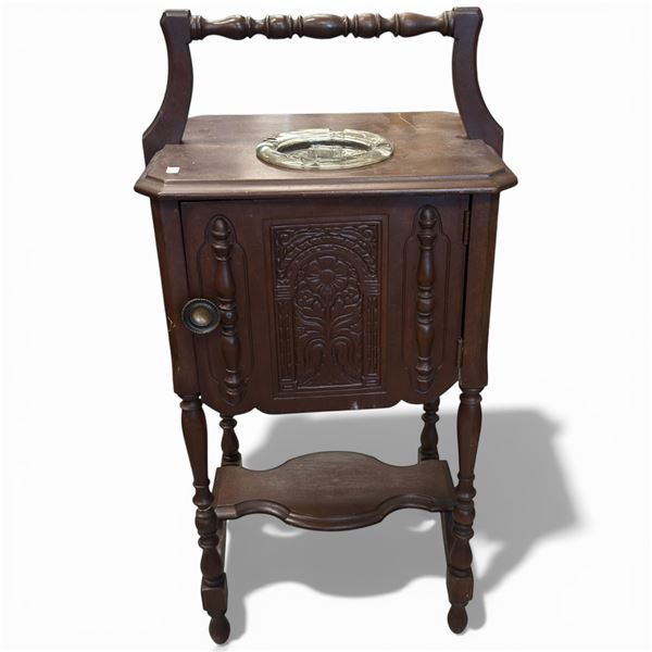 Vintage Smokers Table with Handle, Cupboard and Glass Ashtray