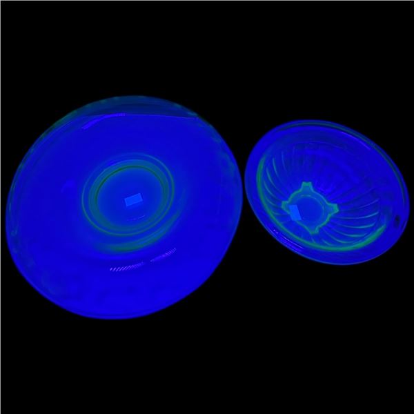 Hazel Atlas Uranium Glass Bowl 7-Inch & Console Bowl 12-Inch Diameter