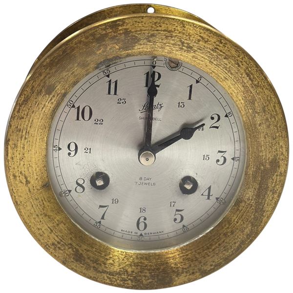 Vintage Brass Schatz Ship's Bell Clock 8 Day 7 Jewels Made in West Germany 4.25-Inch