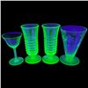 Image 3 : Uranium Glass Collection: Malt Glass, Cordial Glass & Pair of Paden City Party Line Parfait Glasses