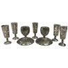 Image 1 : Silver Lot: Persian Engraved Candlesticks with Hallmark & Taxco Mexico Sterling Cordial Glasses