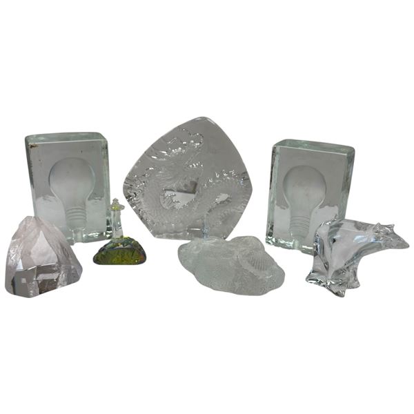 Decorative Crystal Glass: Baccarat Bear, Stockholm Block Lamp, Chinese Dragon, Glass Fossils & More