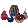 Image 1 : Art Glass Lot: Bullicante Apple, Hollow Pear, Bullicante Vase & Blue Duck and Pink Teardtrop