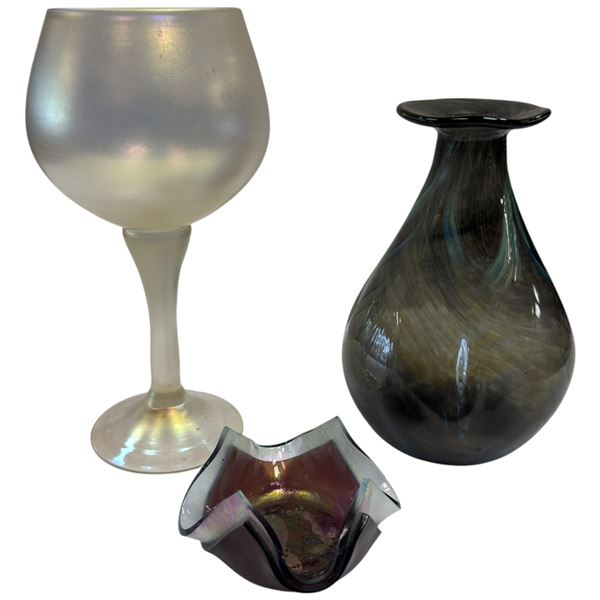 Art Glass Studio Pieces: Arte Vargas Stemmed Glass 8.5-Inch Tall,  Vase & L. Scott Bowl