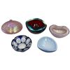 Image 1 : Art Glass Fivesome: Oil Lamp, Murano Style Bowls & Val Saint Lambert Cut Glass Blue Ashtray