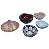 Image 2 : Art Glass Fivesome: Oil Lamp, Murano Style Bowls & Val Saint Lambert Cut Glass Blue Ashtray