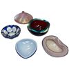 Image 3 : Art Glass Fivesome: Oil Lamp, Murano Style Bowls & Val Saint Lambert Cut Glass Blue Ashtray