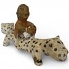 Image 1 : Cochiti Pueblo Style Clay Pottery Man Riding Two-Headed Janiform Leopard 14-Inch