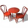 Image 1 : Vintage Red Painted Wood Table & 2 Bentwood Chairs (Table is 24" diameter &  30" tall)