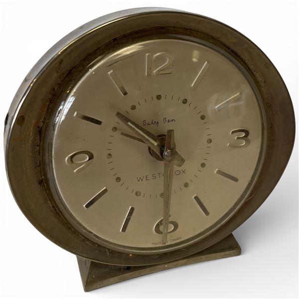 Vintage Westclox Baby Ben Alarm Clock Style 8 1960s Brushed Brass 3.25-Inch