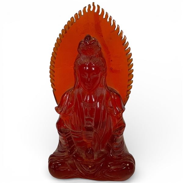 Vintage Chinese Red Resin Sculpture Avalokitesvara 10.5-Inch