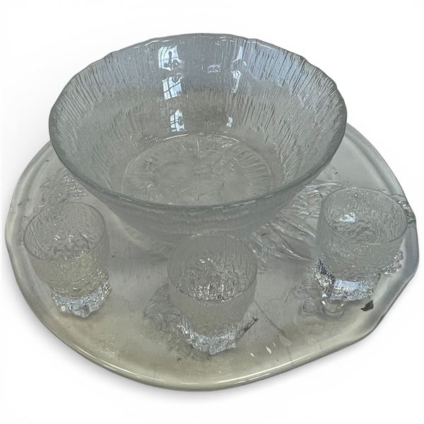 Iittala Kekkerit Glass Bowl & 3 Small Glasses with Floral Pressed Glass Platter 13-Inch