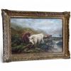Image 1 : Framed W.h. Watson  1929 Oil Painting of Shetland Cows with Guilded Frame Titled "Highland Cattle"
