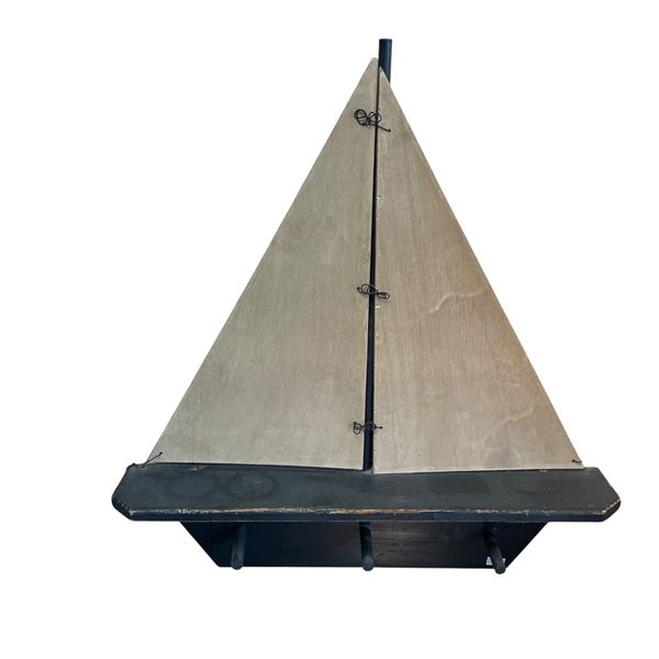 Sailboat Wood Wall Hanging Coat Rack & Shelf 20-Inch Width 21-Inch Height