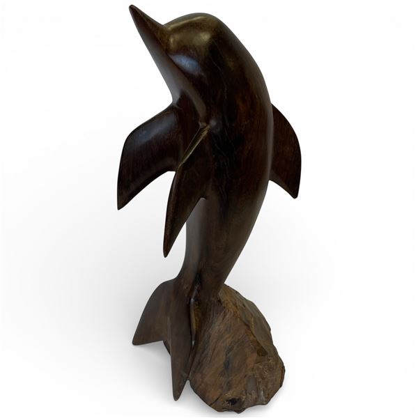 Koa Wood Carved Dolphin Sculpture 14-Inch