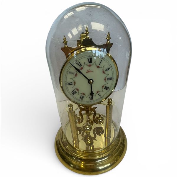Vintage Kundo 400-Day Anniversary Clock Made in Germany Brass Glass Dome 12-Inch