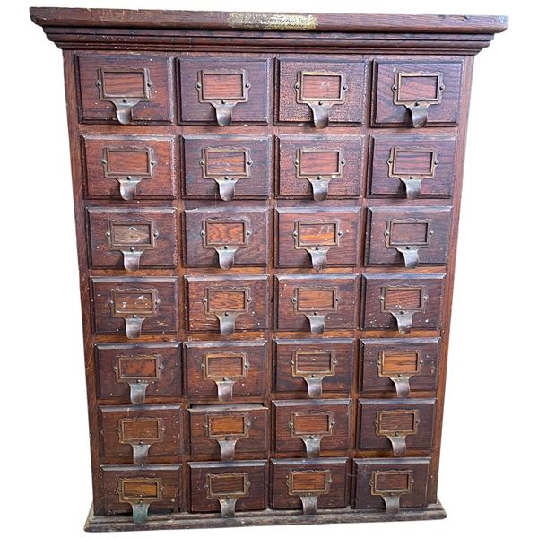 Antique J.d. Warren Mfg. Co Apothecary Medicine Cabinet/Card Catalog File Quarter-Sawn Oak