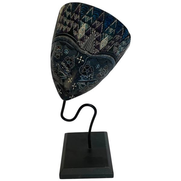 Balinese Javanese Dewi Sri Decorative Wood Mask on Stand 16-Inch