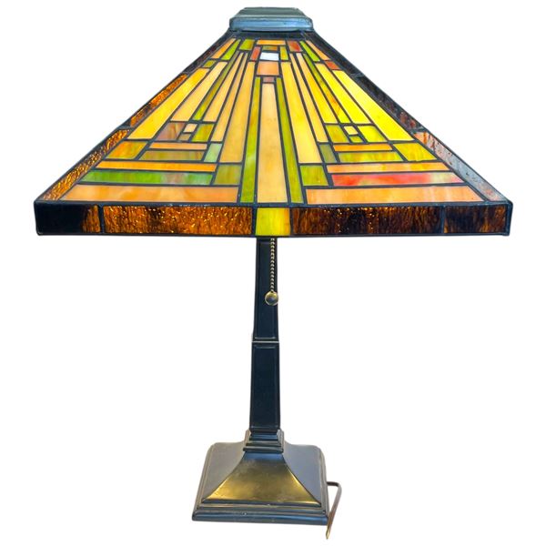 Quoizel Stephen Style 2 Light Table Lamp, Featuring a Tiffany-Style Geometric Stained Glass Shade