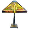 Image 1 : Quoizel Stephen Style 2 Light Table Lamp, Featuring a Tiffany-Style Geometric Stained Glass Shade